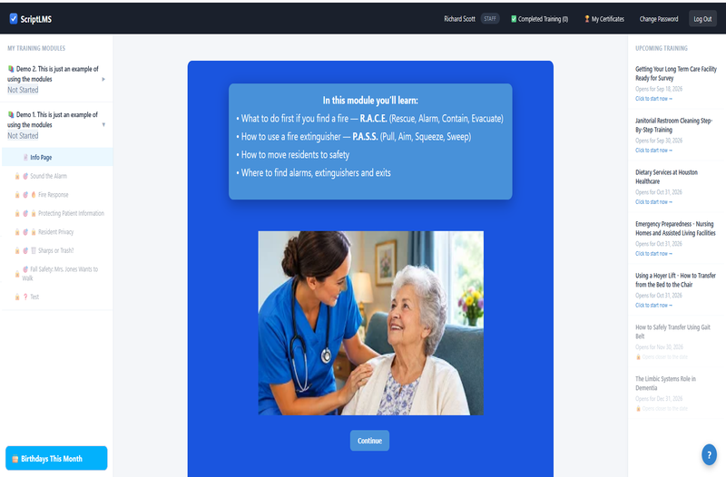 Staff reading an Info Page in ScriptLMS